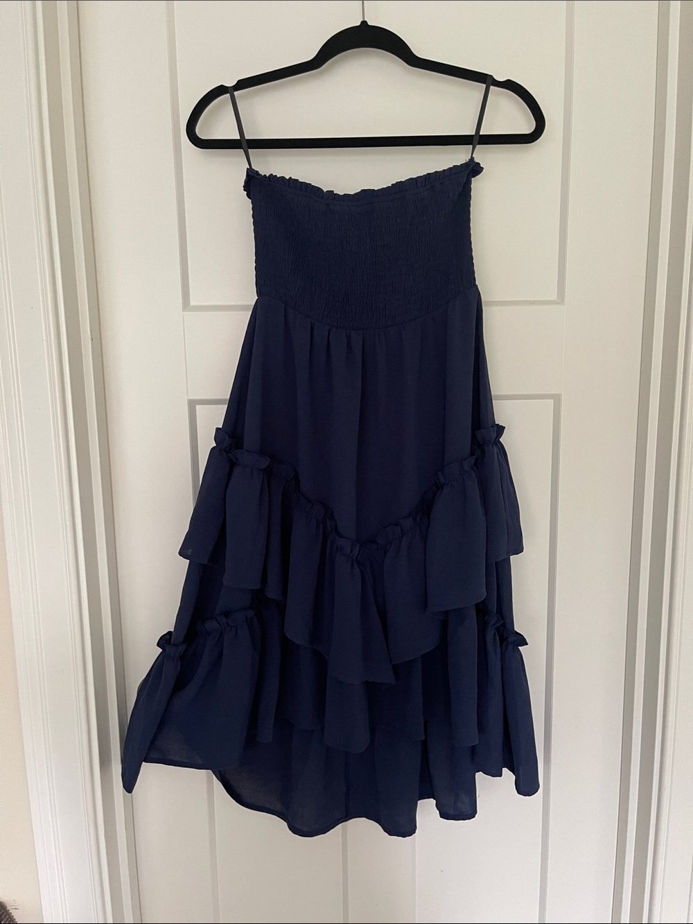 NWT Woman’s Grace Karin Navy Blue Tiered Ruffle Strapless Dress Small S